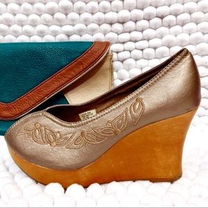 VERY VOLATILE • Embroidered Leather Wood Wedges